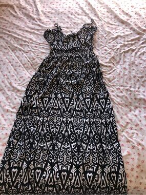 Black & White Ikat Maxi Dress with Adjustable Straps